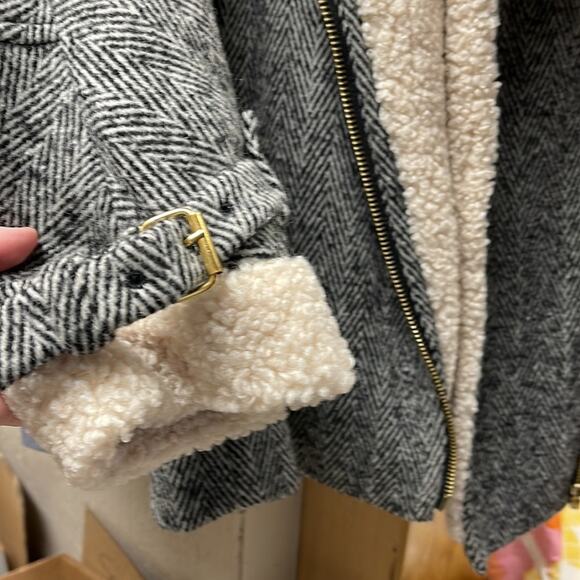 J.Crew Moto Jacket Oversized Herringbone Teddy Sherpa Silk Lined - Picture 5 of 10